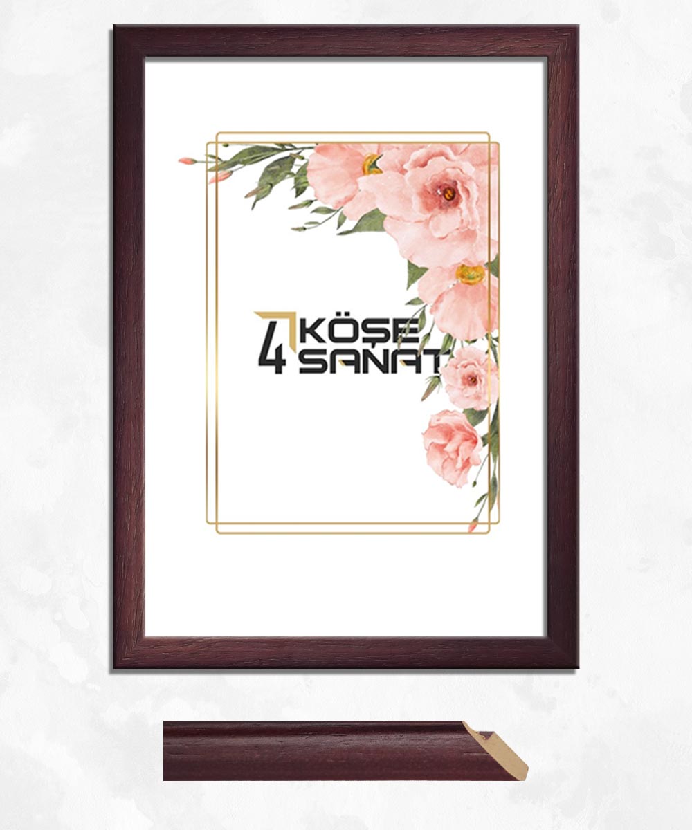 22’lik Ahşap Ağaç Dokulu Bordo Çerçeve – Cam Korumalı Dekoratif Çerçeve