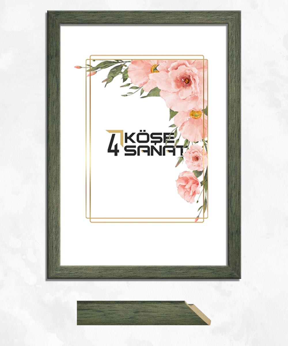 22’lik Ahşap Ağaç Dokulu Yeşil Çerçeve – Cam Korumalı Dekoratif Çerçeve