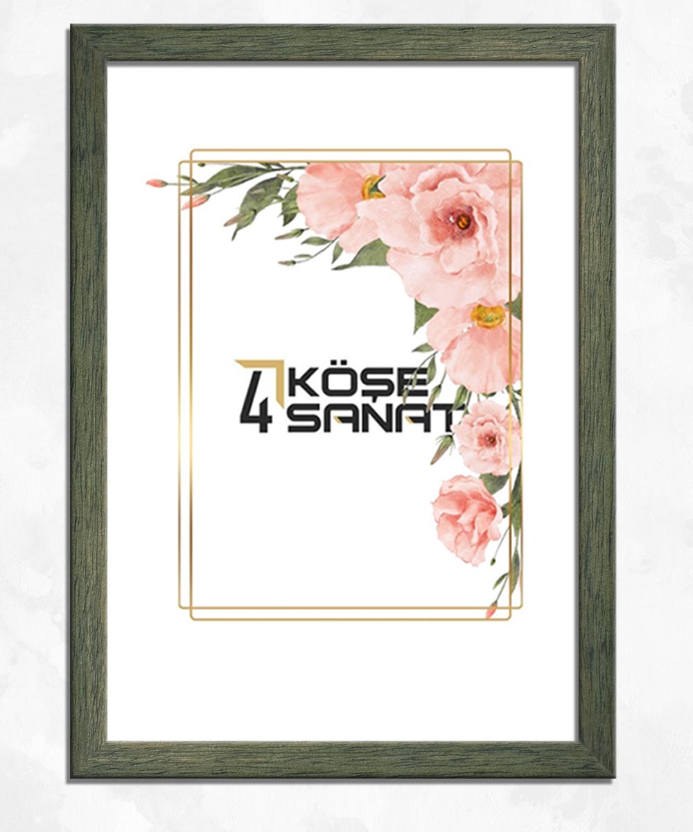 22’lik Ahşap Ağaç Dokulu Yeşil Çerçeve – Cam Korumalı Dekoratif Çerçeve