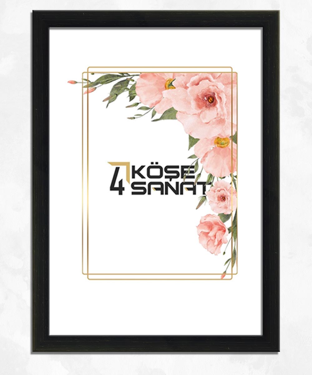 22’lik Siyah Ağaç Dokulu Ahşap  Çerçeve – Modern Cam Korumalı Dekoratif Çerçeve