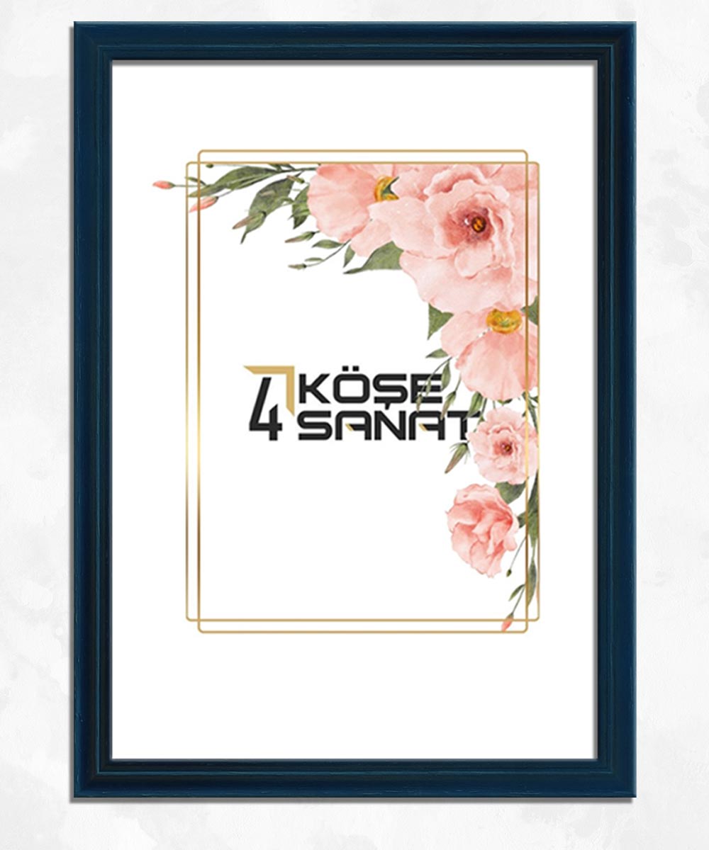 22’lik Ahşap Ağaç Dokulu Lacivert Çerçeve – Cam Korumalı Dekoratif Çerçeve