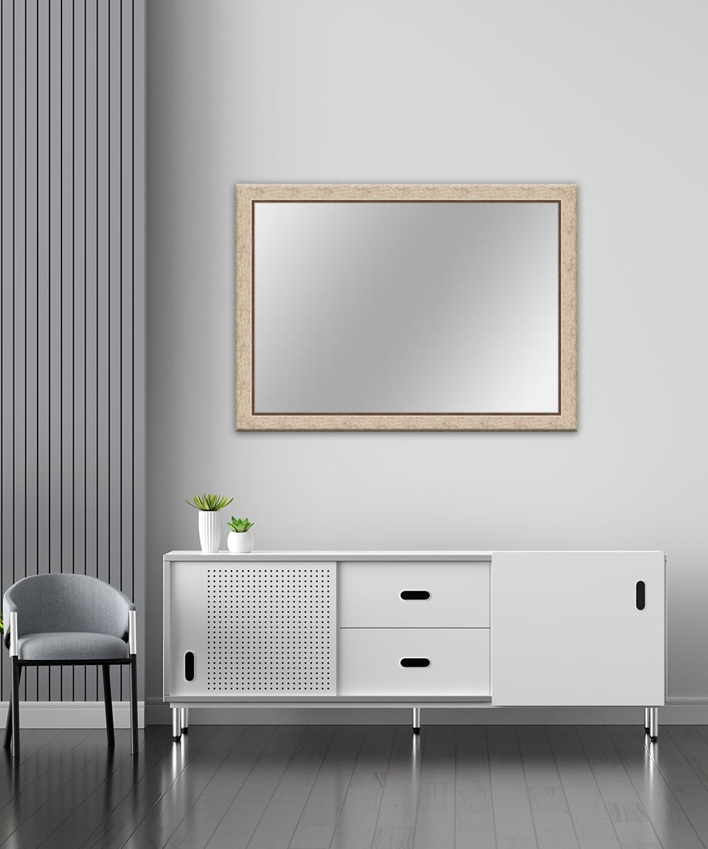 Krem Rengi Altın Çizgili Poliresin Çerçeveli Ayna 63'lük