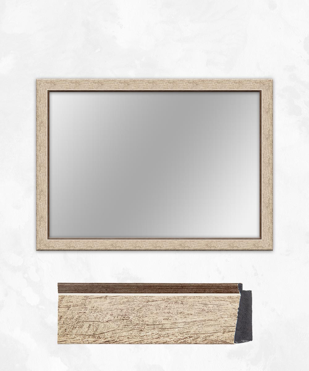 Krem Rengi Altın Çizgili Poliresin Çerçeveli Ayna 63'lük