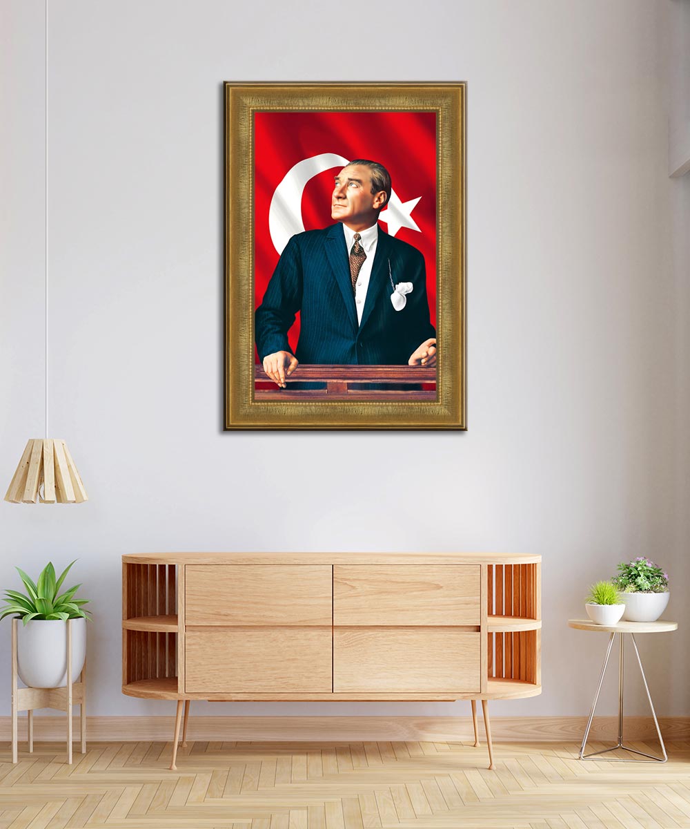 Atatürk “Benim naçiz vücudum elbet bir gün toprak olacaktır, ancak Türkiye Cumhuriyeti ilelebet payidar kalacaktır.” Kanvas Tablo