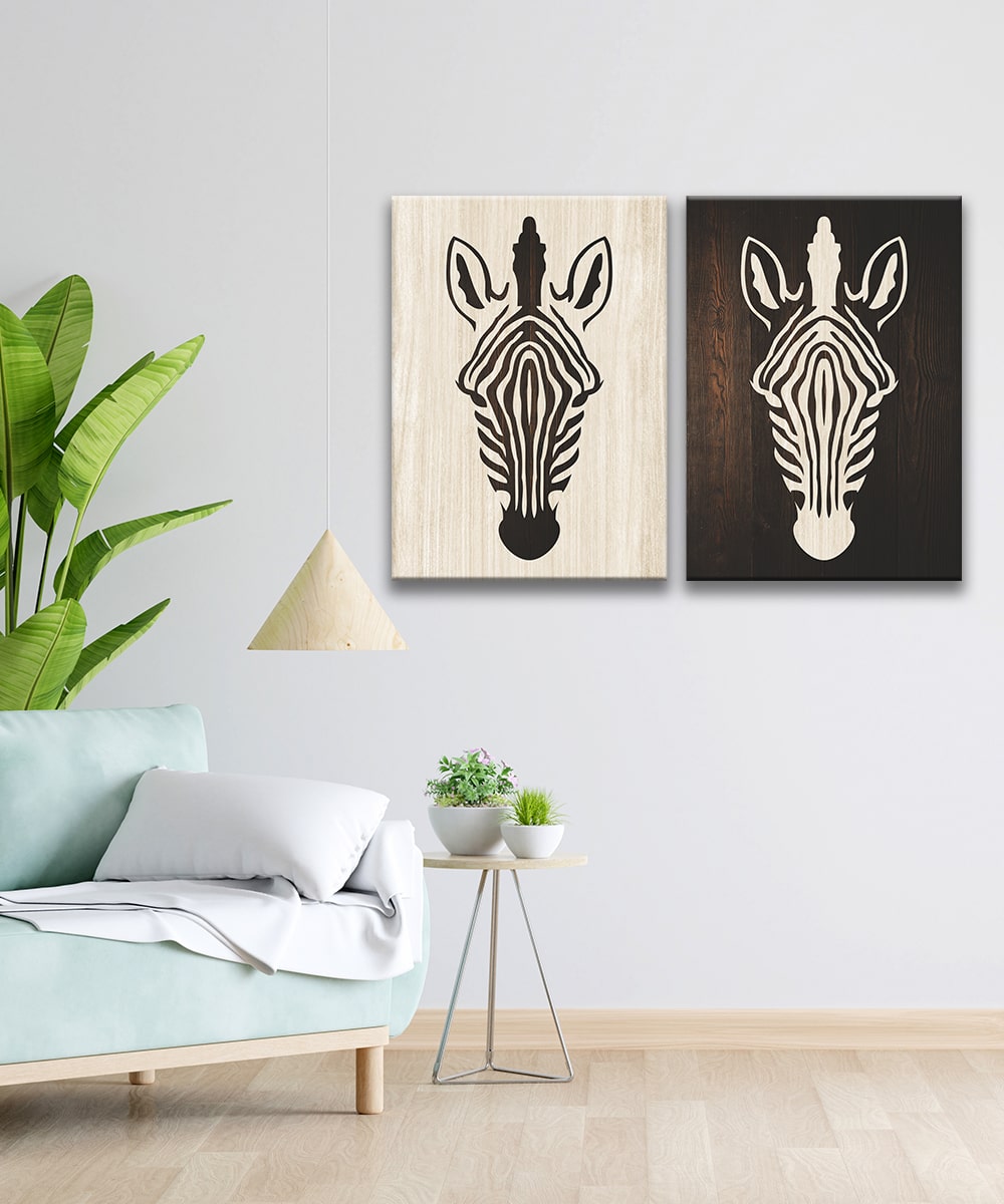 Zebra Silueti – Lazer Kesim UV Baskılı MDF Duvar Tablosu (Çift)