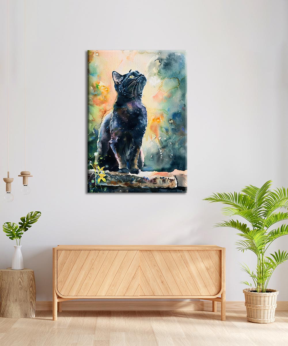 Renkli Su Gibi Kedi Kanvas Tablo