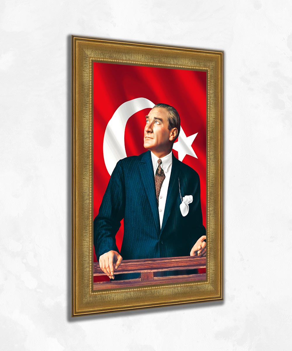 Atatürk “Benim naçiz vücudum elbet bir gün toprak olacaktır, ancak Türkiye Cumhuriyeti ilelebet payidar kalacaktır.” Kanvas Tablo