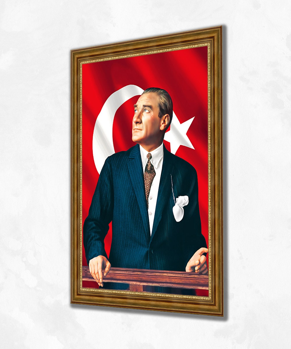 Atatürk “Benim naçiz vücudum elbet bir gün toprak olacaktır, ancak Türkiye Cumhuriyeti ilelebet payidar kalacaktır.” Kanvas Tablo