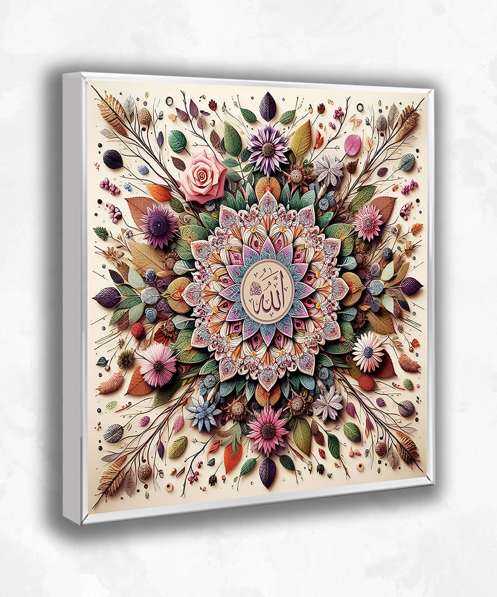 Çiçekli Allah Lafzı Lightbox – LED Işıklı Manevi Sanat