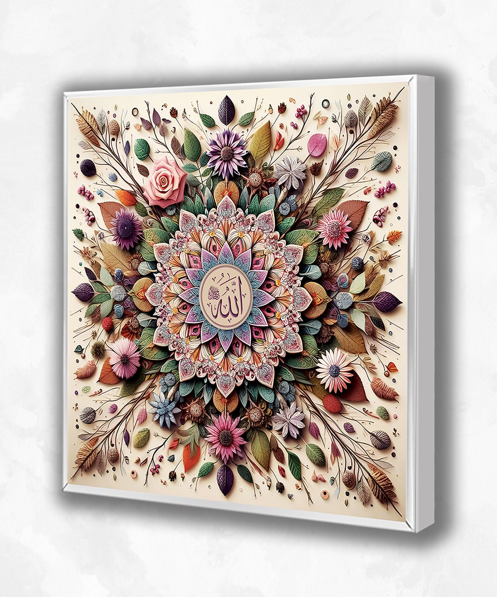 Çiçekli Allah Lafzı Lightbox – LED Işıklı Manevi Sanat