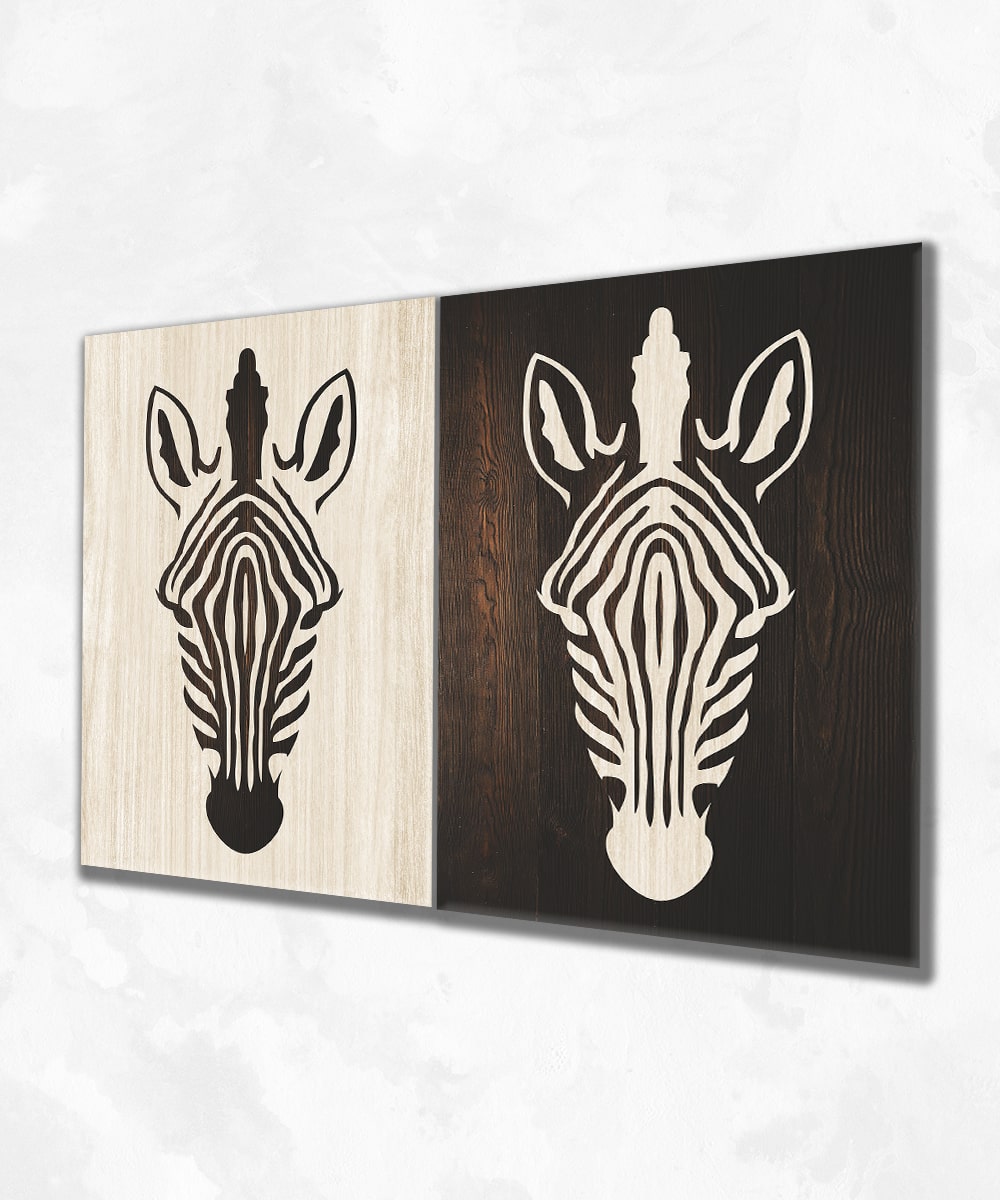 Zebra Silueti – Lazer Kesim UV Baskılı MDF Duvar Tablosu (Çift)