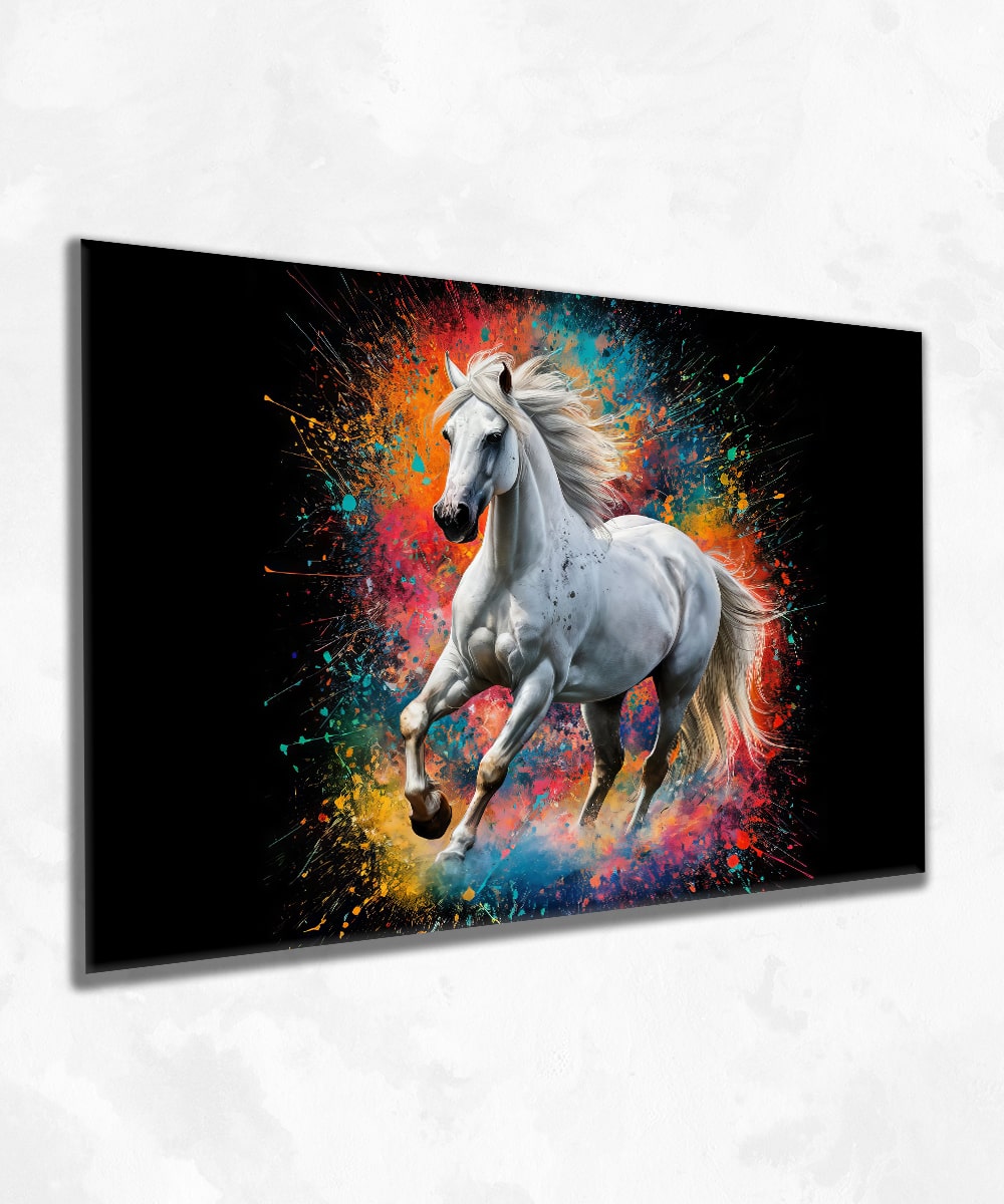 Color Splash Horse – Akrilik Cam Sanat Tablosu